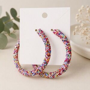 Confetti Glitter Hoop Earrings Colorful Statement Hoops Rainbow Party Jewelry